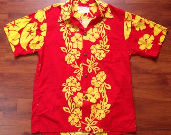60's Red and Yellow Hawaiian Shirt - Fits Like S/M - Tropical Originals Kauai