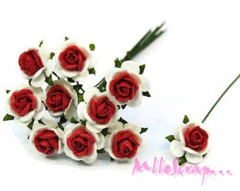 Set of 10 small red paper roses with stud embellishment scrap card 2.