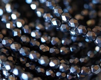 4mm Gun Metal Fire Polished Beads - Gunmetal - Hematite - Czech Glass Beads - Bead Soup Beads