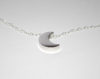 Sterling silver necklace with silver crescent moon, moon necklace, silver moon necklace, crescent moon jewelry