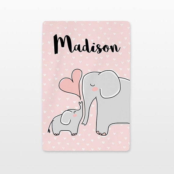 Elephant Personalized Baby Blanket Name Custom Gender Neutral Baby Boy Baby Girl Minky Fleece New Baby Gift Idea Cute Animal Gray Peach Pink