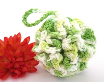 Crochet Baby Bath Loofah White Green Facial Pouf Cotton Scrubbie