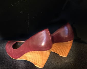 Schöne Vintage Wedge Pumps in Größe 38*Boho*Bohemian*Janne Damas*Jane Birkin*60er*70er*80er*Retro*Bordeaux*keilabsatz*Holz*Paris*französisch