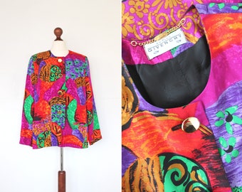 Vintage 1980s Givenchy Jacket / Givenchy En Plus / 80s / Multicoloured Abstract Print Blazer Jacket / Size 14 / 42