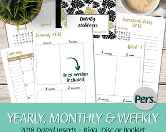2018 Week On Two Pages Vertical, Monday and Sunday Start Calendars, Weekly Tasks- Ring, Disc and Booklet - Printable Planner Insert, PDF