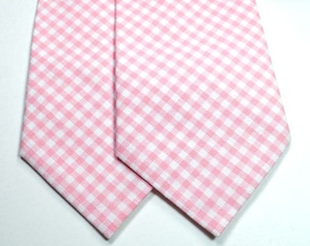 Pink Gingham Neckties Blush Gingham Neckties Blush Neckties Wedding Neckties, Pink Neckties, Light Pink Gingham Neckties, Mens Neckties