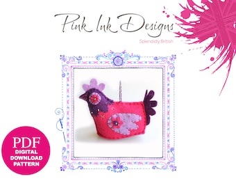 Felt chicken pattern. PDF digital download.