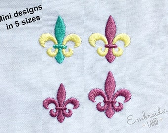 Mini Fleur De Lis Mardigras Day Decor Two Embroidery Designs Set in 5 Sizes DE070