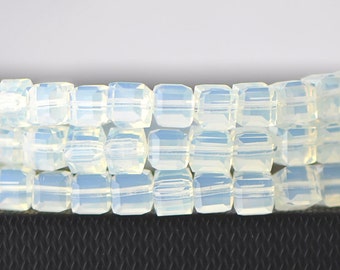 Glass Crystal Cube 6mm Opal Faceted Beads -FZ0622 / 95pcs