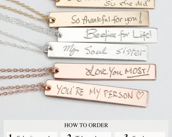 Handwriting Jewelry, Memorial Signature Necklace, Vertical Pendant, Personalized Handwriting Necklace, Signature Jewelry
