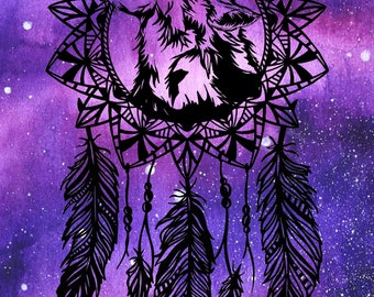 Howling Wolf & Mandala Moon Dreamcatcher Paper Cutting Template, Personal Use, Vinyl Template, SVG, JPEG, Wolf Template, Wolf Vinyl