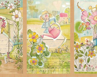 In the Garden Girls Gardening Blend Cori Dantini Cotton Fabric Panel