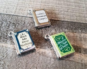 Miniature Book Charms Metal Charms Book Pendants Tiny Book Charms Miniature Books Classic Books Library Charms Librarian Charms Set of 3