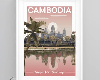 ANGKOR WAT, CAMBODIA, Vintage Travel Poster, Temple, Siem Reap, A5/A4/A3 Print