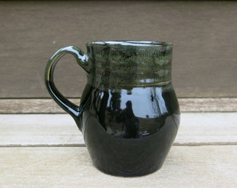 Handmade Ceramic Mug, Coffee Mug, Pottery Mug, Tea Mug, Smooth Black and Green Gift Idea for him, Artisan Pottery by Licia Lucas Pfadt