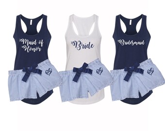 Bridal Party Pajamas, Bridesmaid pjs, bridal pjs, bridal party gifts, bridesmaid gifts, maid of honor gift, something blue pajamas, bride