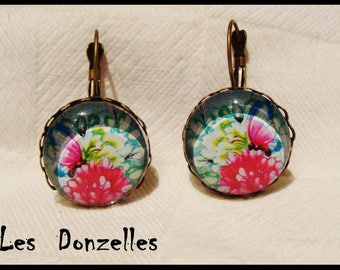 Earrings cabochon - Butterfly - vintage-