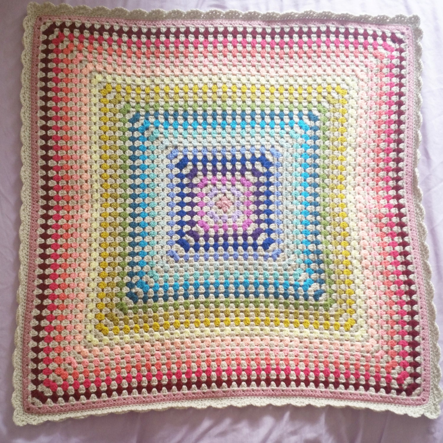 Crochet Baby Blanket // Rainbow Ombre Granny Square // Baby