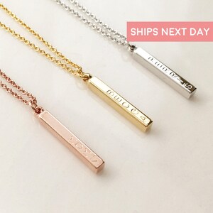 Custom Name Vertical Bar Necklace Personalized Gift Inspirational Rose Gold Necklace Pendant Necklace Mothers Day Gift - D4BN
