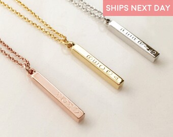 Custom Name Vertical Bar Necklace Personalized Gift Inspirational Rose Gold Necklace Pendant Necklace Mothers Day Gift - D4BN