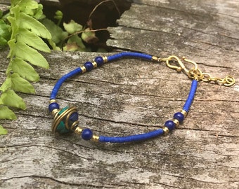 Beaded Lapis Lazuli bracelet, boho bracelet, beach bracelet, hippie bracelet, ethnic jewellery
