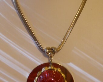 Bold 1960s Scarab Pendant Necklece on Monet Chain upcycled OOAK