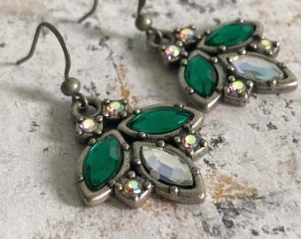 Emerald Rhinestone Firefly Earrings.