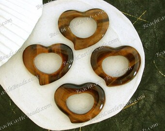 4 - Sale Beads, Destash Beads, 24 x 20mm Tigers Eye Hearts, Tigers Eye Hearts Pendants, Semi Precious Hearts, Destash Supplies DS-941-2