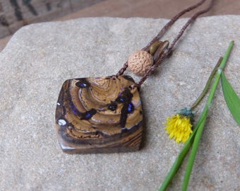 Large Boulder Opal necklace - reversible natural stone as jewelry - macrame jewellery handmade in Australia - adjustable length