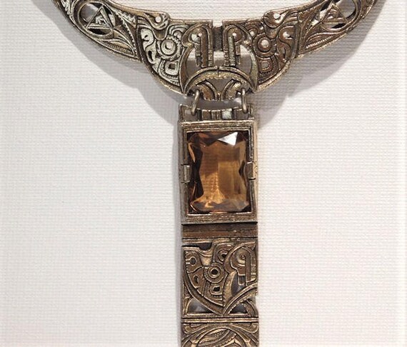 Art Deco Czech Amber Glass Necklace/ Egyptian Revival