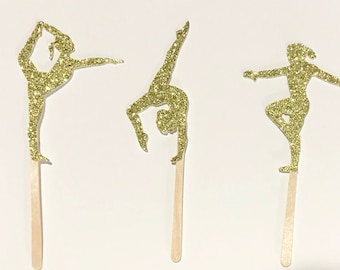 12 Gymnast Cupcake Toppers | Gymnastics | Glitter | 2 3/4"