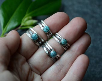 Kingman Turquoise Stacker Ring Trio in Sterling