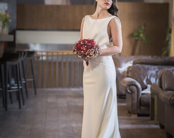 Ivory Crepe Backless Wedding Dress