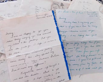 Vintage Love Letters, Late 40s-50s, Handwritten Love Letters to Solider, Set of Four