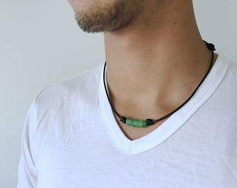 Beach Glass Necklace, Mens Necklace, Mens Leather Necklace, Sea Glass Necklace, Recycled Glass Jewelry, Sea Glass Choker Necklace for Him