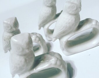 Vintage ceramic owl napkin rings