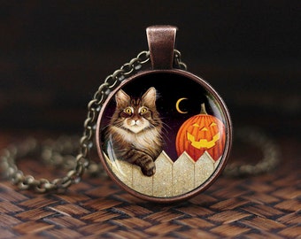 Halloween necklace, Halloween cat pendant, Halloween Pumpkin necklace, Trick or Treat Halloween Pendant, Cat necklace, Halloween gift