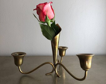 vintage brass candelabra and vase centerpiece taper candle holder