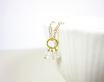 Tiny Trio - Clear Quartz Gemstone - Rock Crystal Quartz Jewelry - 14k Gold Wire Wrapped Charm - Small Charm Jewelry