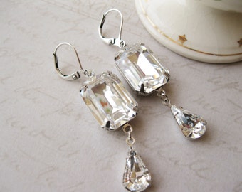 Art Deco Style Crystal Drop Earrings Vintage Style Rhinestone Wedding Earrings Old Hollywood Glam Statement Jewellery Swarovski Elements
