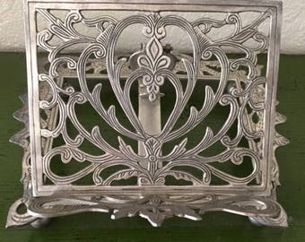 Vintage Silver Metal Book Stand With Dragons