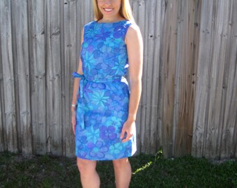 1960s Blue Floral Sun Dress from Hawaii