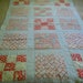 Vintage Handmade 4-Patch Small Quilt-Reds and Blues-Hand Quilted-Foot of the Bed Small Quilt-Bed Runner-Foot Warmer