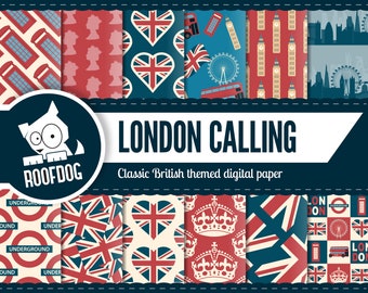 London digital paper | British digital | Union Jack pattern | Union flag | London buildings | England digital paper | Crown | United Kingdom