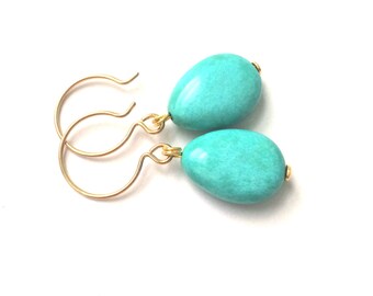 Turquoise Gold Earrings, Turquoise teardrop Gold Earrings