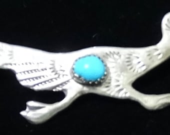 Sterling and tourquoise roadrunner brooch