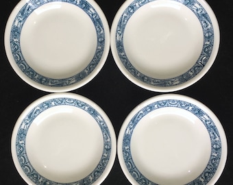 Shenango Diner Restaurant Hotel China 5" "Rowe" Pattern Fruit/Berry Bowls (Set of Four) Teal Design Unused Condition