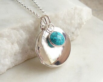 Round Sterling Silver Locket with Birthstone Pendant