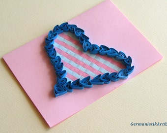 Quilled Love Heart Card, Valentine's Day card, Love Quilling Card, I Love You Card, Romantic card