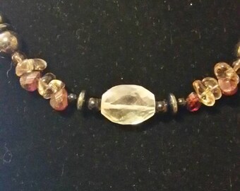 Clear quartz centerd Semiprecious gemstone statement necklace